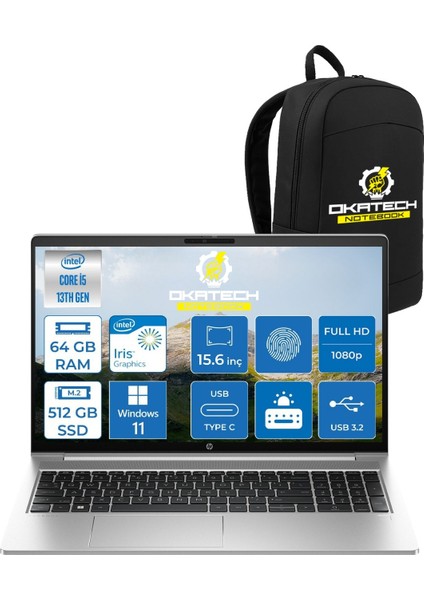 Probook 450G10 İ5-1334U 64 GB Ram 512 GB Nvm SSD 15.6”fhd WİN11PRO Notebook+Okatech Çanta