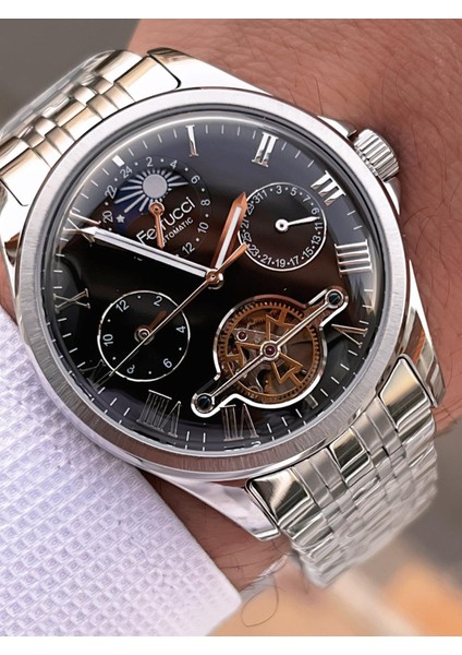 Ferrucci Otomatik ve Kurmalı Güneş ve Mehtap Kadranlı Çelik Kordonlu Erkek Kol Saati BFC.03606.5 fiyatları