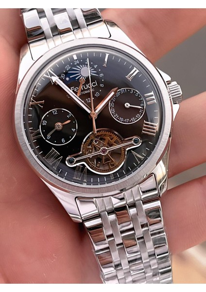 Ferrucci Otomatik ve Kurmalı Güneş ve Mehtap Kadranlı Çelik Kordonlu Erkek Kol Saati BFC.03606.5 fırsatları