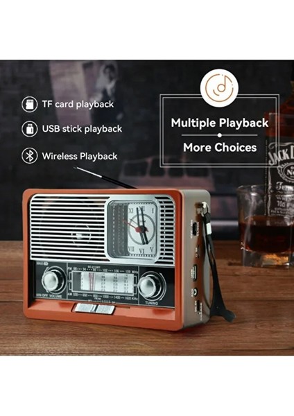 Nostaljik Vintage Tam Bant Fm Radyo Usb/aux/sd Retro Bluetooth Hoparlör Saatli Fenerli Müzik Kutusu Ist fiyatları