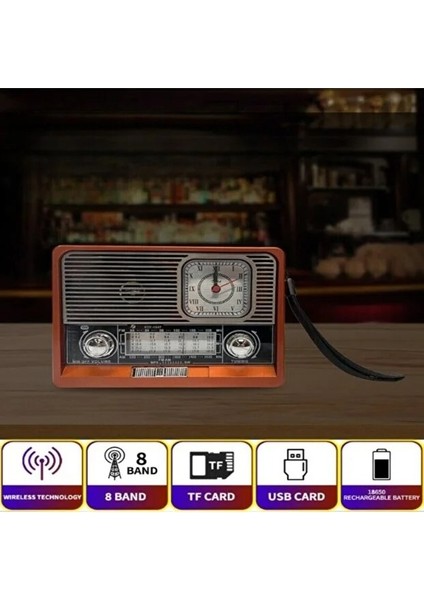 Nostaljik Vintage Tam Bant Fm Radyo Usb/aux/sd Retro Bluetooth Hoparlör Saatli Fenerli Müzik Kutusu Ist fırsatları
