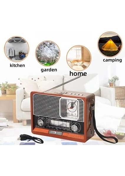 Nostaljik Vintage Tam Bant Fm Radyo Usb/aux/sd Retro Bluetooth Hoparlör Saatli Fenerli Müzik Kutusu Ist indirimleri