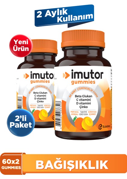 Gummies 60X2 Çiğnenebilir Form – Bağışıklık – Aile Boyu Kullanım - Beta Glukan, C, D Vitamini, Çinko