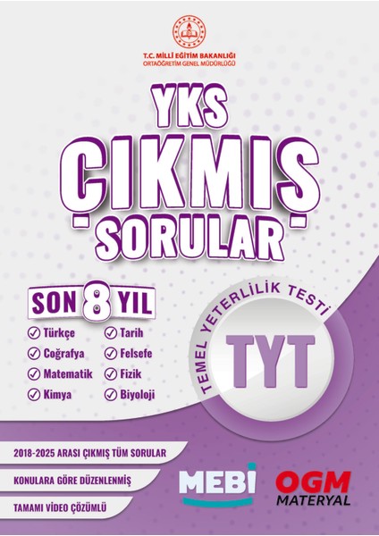 YKS-TYT Çıkmış Sorular Son 8 yıl 2018-2025 (MEB)