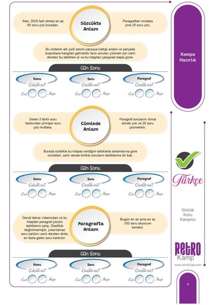 Tyt Kpss Dgs Ales 6 Günde Türkçe Soru Kampı Retro Yayıncılık Tamamı Video Çözümlü modelleri