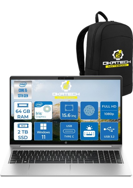 Probook 450G10 İ5-1334U 64 GB Ram 2 Tb Nvm SSD 15.6”fhd WİN11PRO Notebook+Okatech Çanta