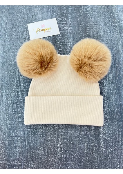 Kız Bebek Iri Peluş Ponponlu Kaşkorse Bere