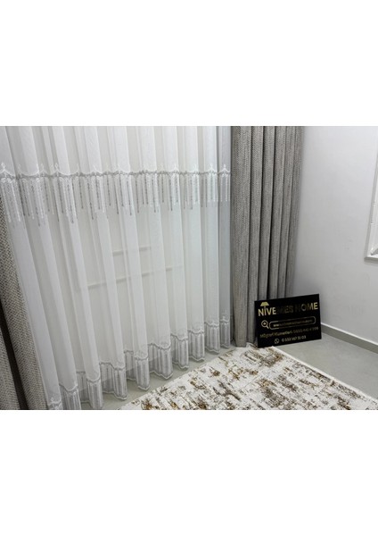 Nivemeshome 2571 V -105 Reina Gümüş 1/2,5 Pileli Bambu Tül Perde modelleri