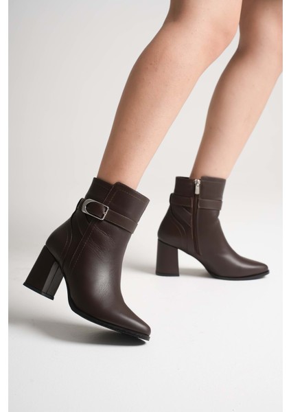 Kadın Hakiki Deri Tokalı Topuklu Bot - Kahve fiyatları