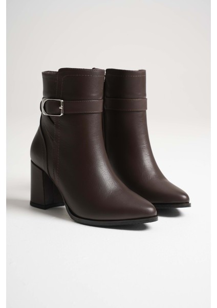 Kadın Hakiki Deri Tokalı Topuklu Bot - Kahve fırsatları