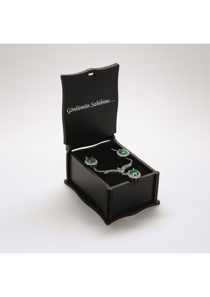 Hediye Notu Yazılı Siyah Ahşap Kolye Küpe Bileklik Set Takı Kutusu - M2 modelleri