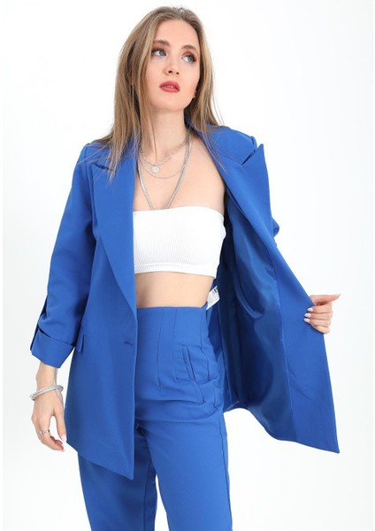 Ceket Kolu Katlamalı Atlas Kumaş - Saksmavisi