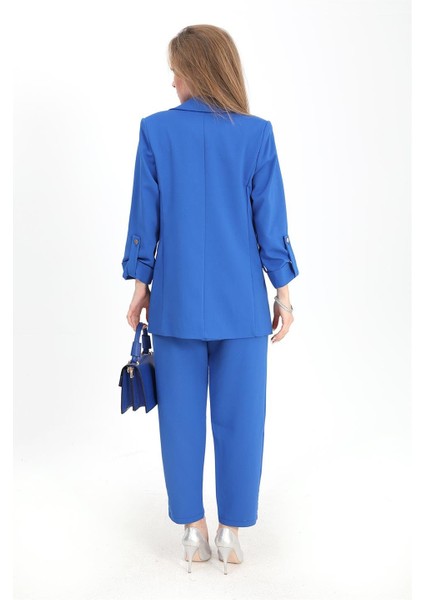 Ceket Kolu Katlamalı Atlas Kumaş - Saksmavisi