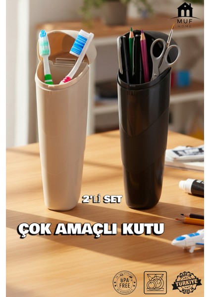 2'li Set Çok Amaçlı Saklama Kutusu, Diş Fırçalık, Kalemlik, Hobi Organizeri, Trıpbox - Bpa Free