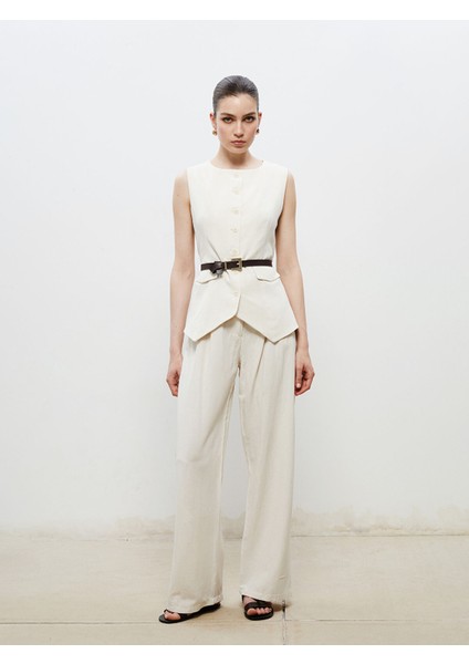 Yeni Sezon Bisiklet Yaka Keten Görünümlü Kadın Klasik Yelek fiyatları