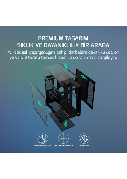 Warcry Topglass 750W 4xargb Temperli Cam Atx Siyah Gaming (Oyuncu) Kasa modelleri