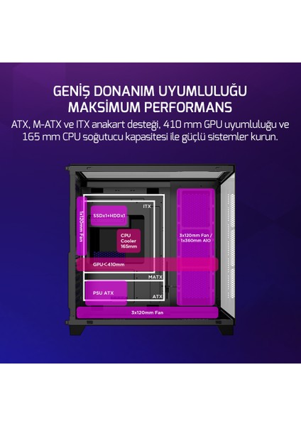 Warcry Topglass 750W 4xargb Temperli Cam Atx Siyah Gaming (Oyuncu) Kasa fırsatları