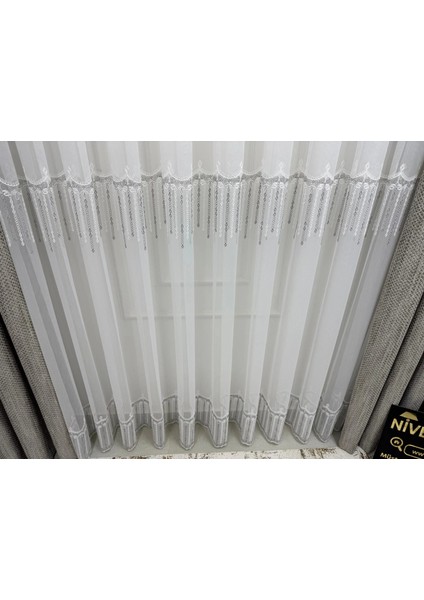 Nivemeshome 2571 V -105 Reina Gümüş 1/2,5 Pileli Bambu Tül Perde indirimleri