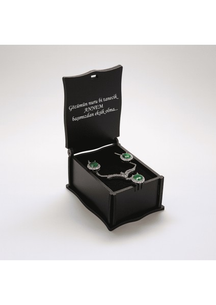 Hediye Notu Yazılı Siyah Ahşap Kolye Küpe Bileklik Set Takı Kutusu - M3 modelleri