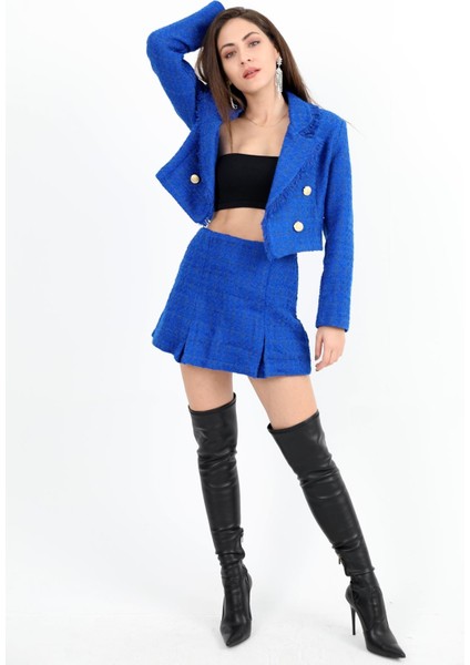 Yüksek Bel Yandan Fermuarlı Chanel Kumaş Şort Etek - Saksmavisi fiyatları