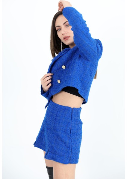 Yüksek Bel Yandan Fermuarlı Chanel Kumaş Şort Etek - Saksmavisi fırsatları