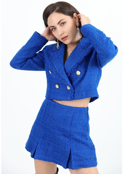 Yüksek Bel Yandan Fermuarlı Chanel Kumaş Şort Etek - Saksmavisi indirimleri