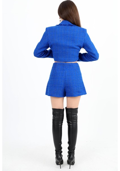 Yüksek Bel Yandan Fermuarlı Chanel Kumaş Şort Etek - Saksmavisi