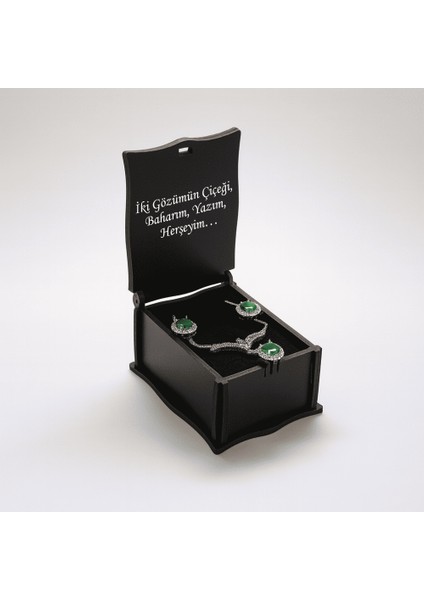 Hediye Notu Yazılı Siyah Ahşap Kolye Küpe Bileklik Set Takı Kutusu - M4 modelleri