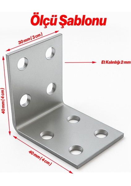 Dayanıklı Metal L Demir Köşebent 30X40X40 mm 50 Adet Mobilya Duvar Köşe Sabitleme Gönye Aparatı fiyatları