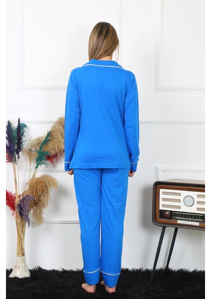 Giyim Kadın Pamuk Penye Önden Düğmeli Uzun Kol Saks Pijama Takım fırsatları