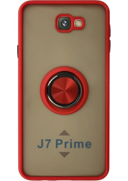 Ieg Samsung Galaxy J7 Prime Kılıf Montreal Yüzüklü Silikon Kapak - Kırmızı