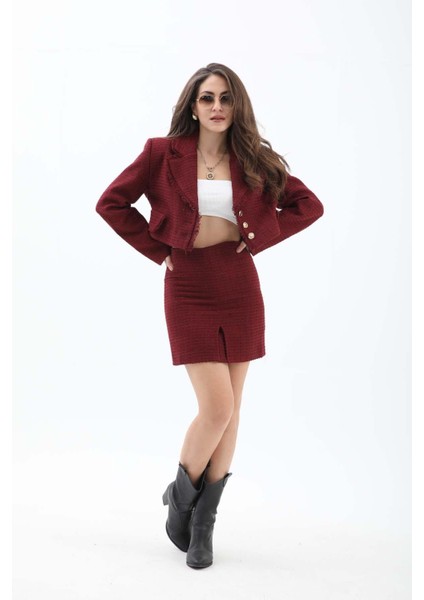 Kruvaze Yaka Cep ve Püskül Detaylı Ceket - Bordo fırsatları