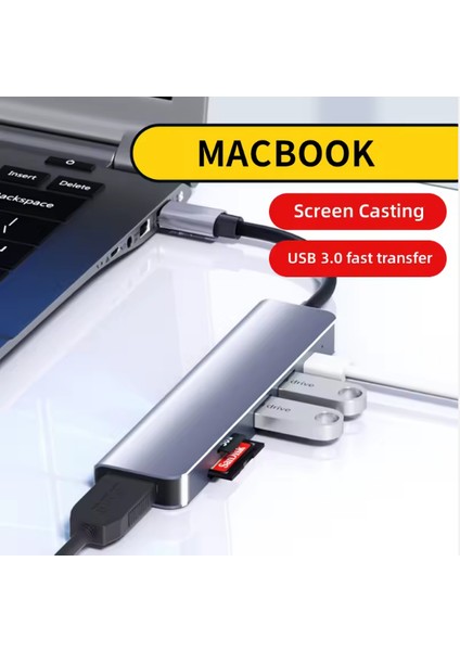 6 In 1 Type C Hub Çevirici Çoğaltıcı Pc Tablet Tel 4K HDMI USB 3.0/2.0 Sd Tf Kart modelleri