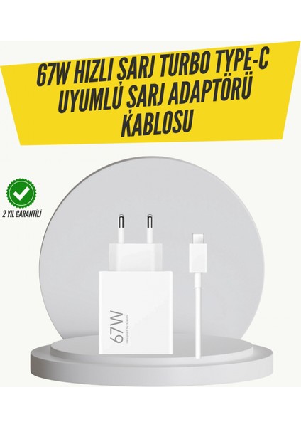 - 67W Turbo Hızlı Şarj Adaptörü ve Type-C Kablo Güvenli Şarj Teknolojisi