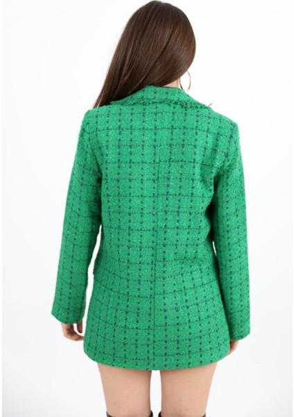 Yakası Püsküllü Düğmeli Tüvit Blazer Ceket - Yeşil indirimleri