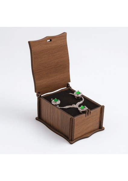 Kahverengi Ahşap Kolye Küpe Bileklik Set Hediye Takı Kutusu modelleri