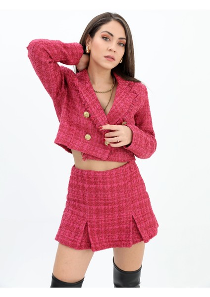 Yüksek Bel Yandan Fermuarlı Chanel Kumaş Şort Etek - Mürdüm modelleri