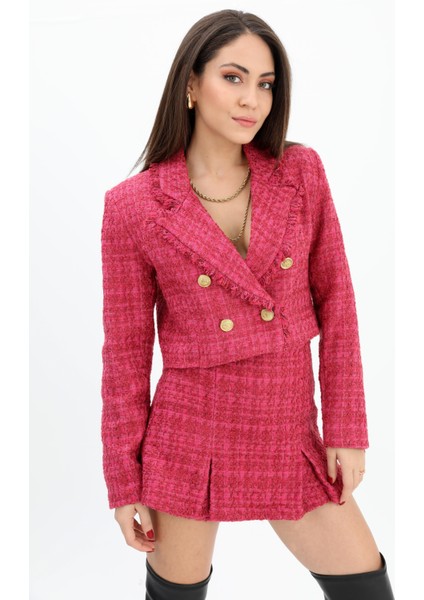 Yüksek Bel Yandan Fermuarlı Chanel Kumaş Şort Etek - Mürdüm fırsatları