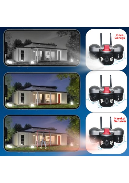 Apronx 6mp Wi-Fi Kamera | 3 Lens Üçlü Görüş Ptz Güvenlik Kamerası | Dış Mekan | Gece Renkli Görüş fiyatları