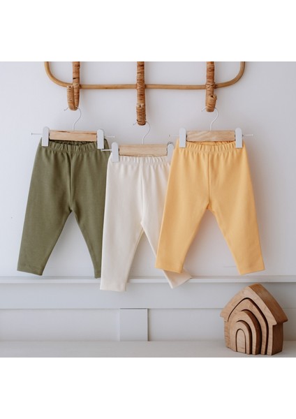 %100 Pamuk Bebek Tayt - 3'lü Set (Ekru, Soft Yeşil, Kayısı Sarısı)