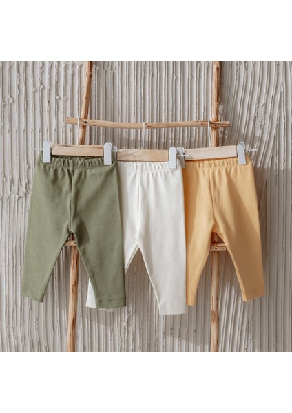 %100 Pamuk Bebek Tayt - 3'lü Set (Ekru, Soft Yeşil, Kayısı Sarısı) modelleri