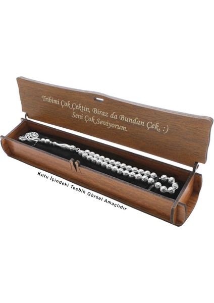 Özel Mesaj Yazılı Kahverengi Ahşap Elegance Hediye Tesbih Kutusu - M1 modelleri