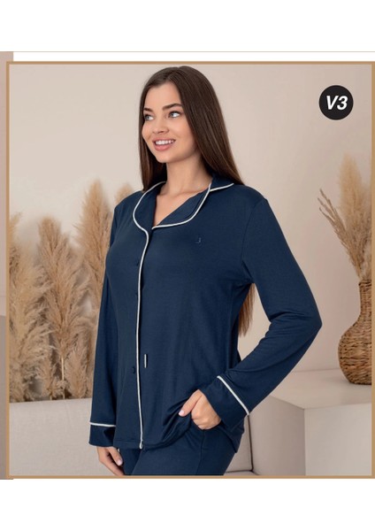 Limissi Önden Düğmeli Kadın Pijaması Acivert Renk 26611 modelleri