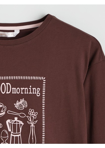 Yeni Sezon Bisiklet Yaka Baskılı Kadın Pijama Takımı modelleri