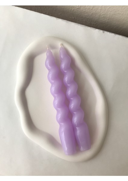2'li Pastel Mor Dekoratif Burgulu Spiral Şamdan Mumu - Renkli Dekoratif Mum