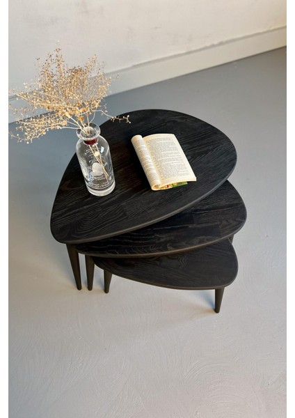 Doğal Ahşap 3'lü Zigon Sehpa Seti Şık Modern ve Işlevsel