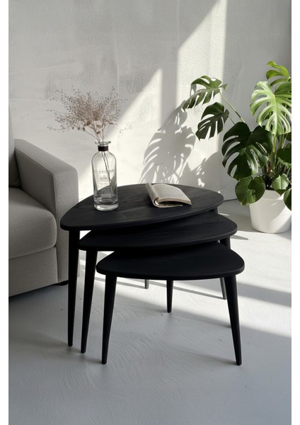 Doğal Ahşap 3'lü Zigon Sehpa Seti Şık Modern ve Işlevsel modelleri