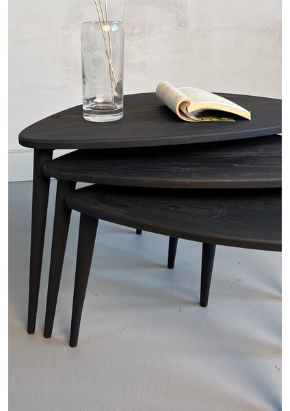 Doğal Ahşap 3'lü Zigon Sehpa Seti Şık Modern ve Işlevsel