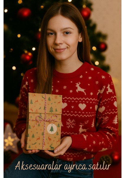 20 Adet Kraft Yılbaşı Desenli Dik Duran Hediye Kutusu Ambalaj Paketi 13X24 fiyatları