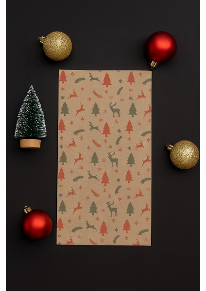 20 Adet Kraft Yılbaşı Desenli Dik Duran Hediye Kutusu Ambalaj Paketi 13X24 modelleri